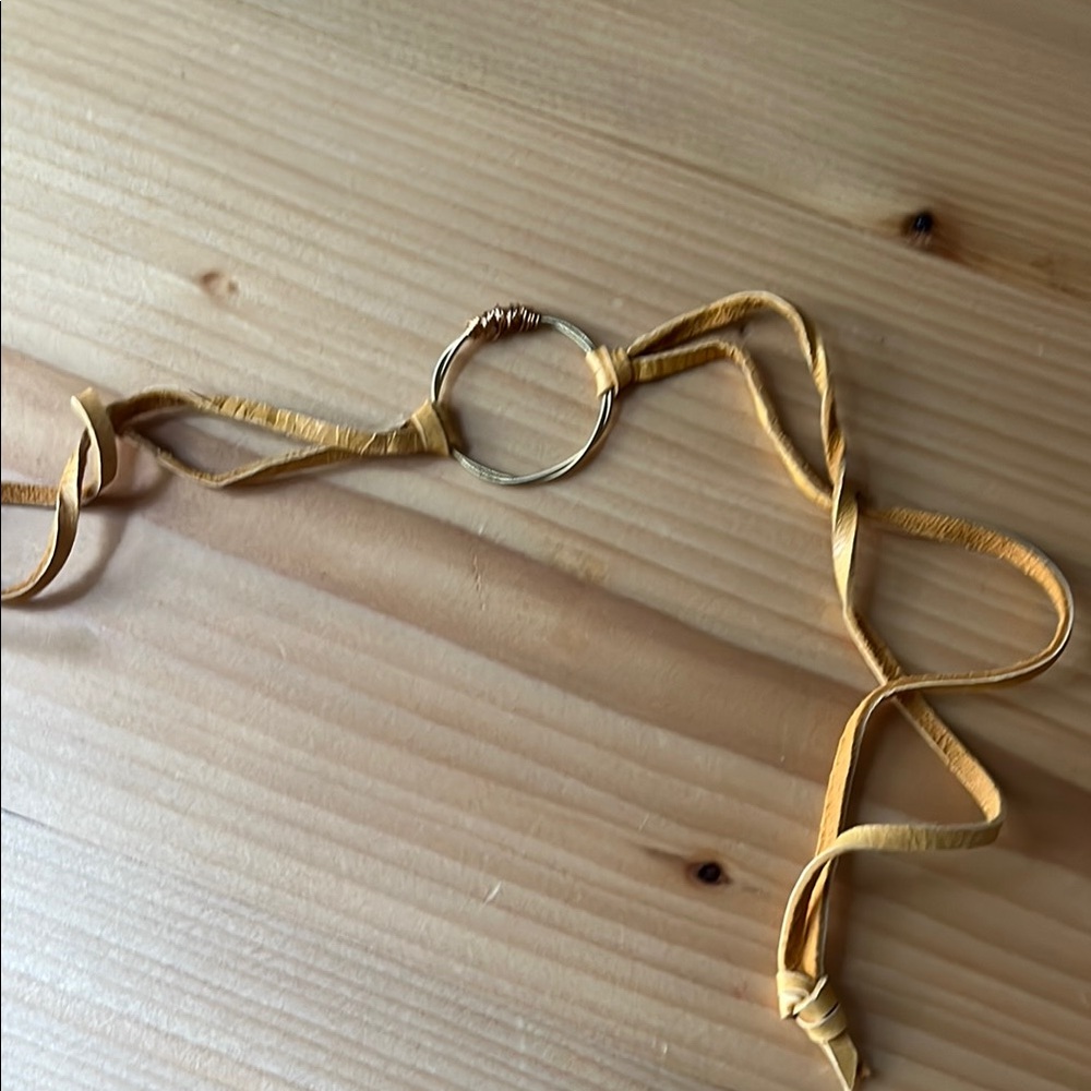 Recycled guitar string bracelet with Tan Leather Strap